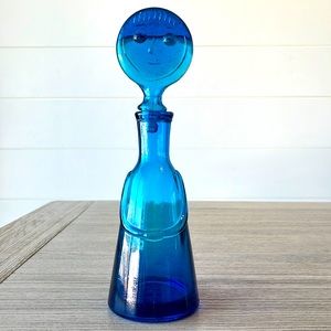 Vintage ERIK HOGLUND PEOPLE Face Bottle Decanter  Blue 9.5" Lady Neiman Marcus